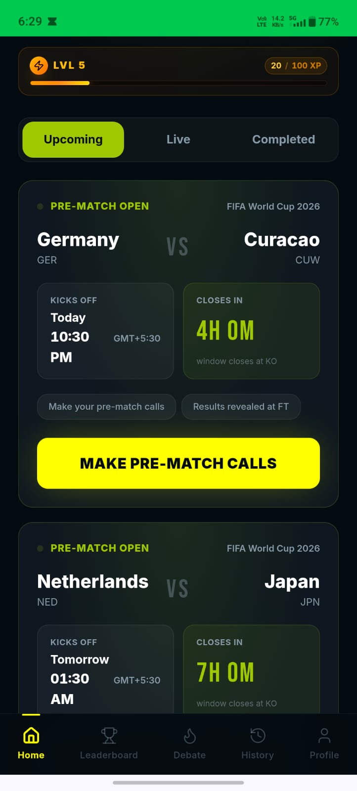 Gaffer Arena mobile view of the ELO leaderboard and player streak progress